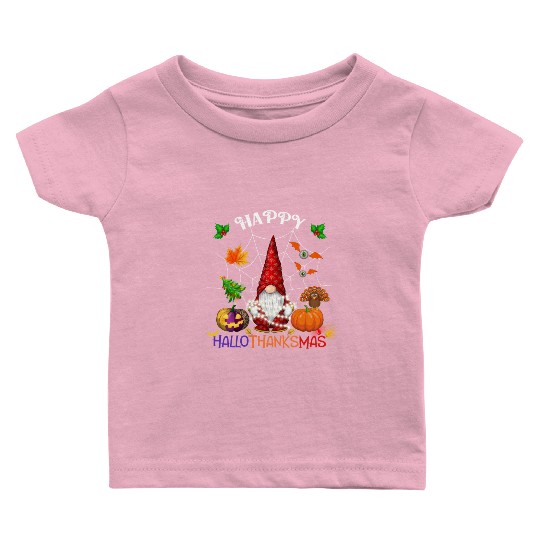 Happy HalloThanksMas Gnome Baby T Shirts