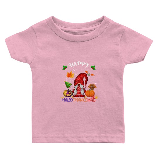 Happy HalloThanksMas Gnome Baby T Shirts