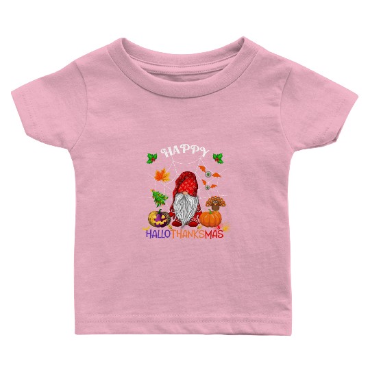 Happy HalloThanksMas Gnome Baby T Shirts