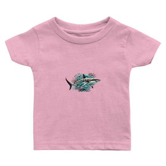 Big Shark On An Underwater Reef Baby T Shirts