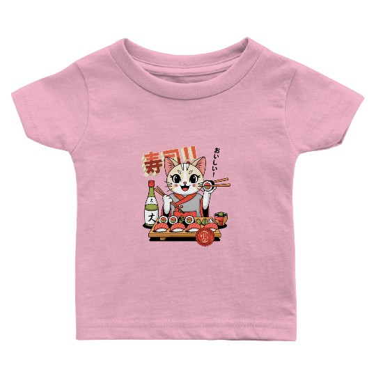 Sushi Chef Cat Adorable Culinary Cat Design Baby T Shirts