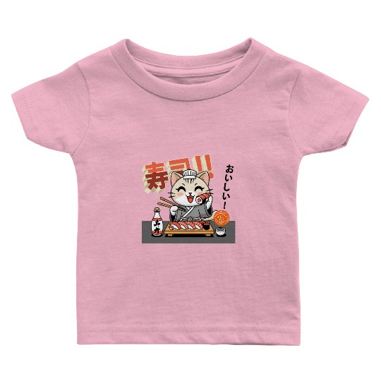 Sushi Chef Cat Adorable Culinary Cat Design Baby T Shirts