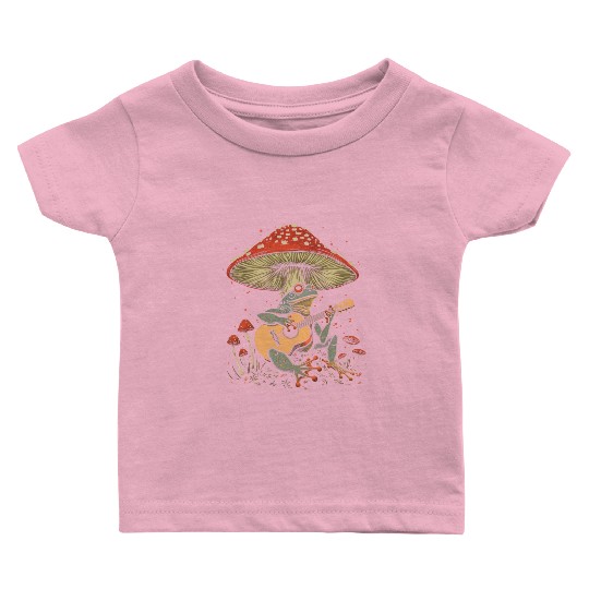 Cottagecore Aesthetic Frog Guitar Mushroom Goblinc Baby T Shirts