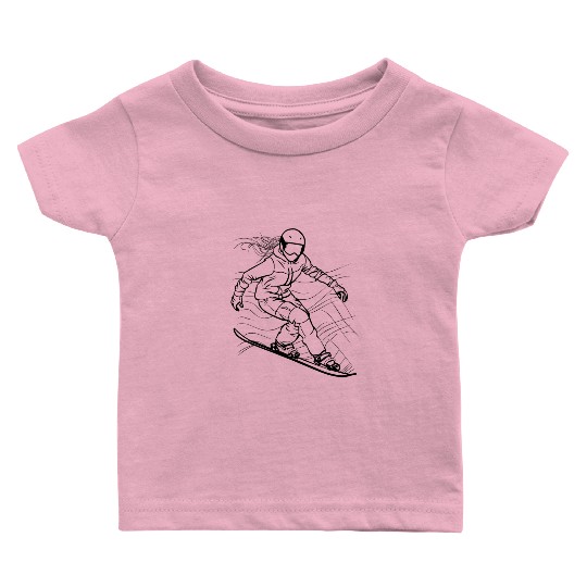 Snowboarding Girl One Line Drawing Baby T Shirts