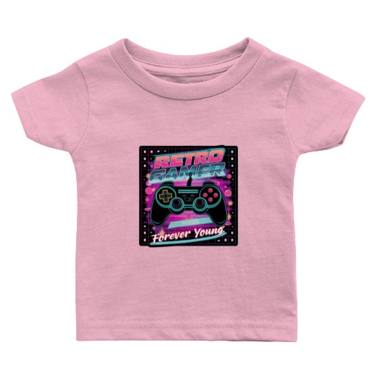 Retro Gamer Forever Young 01 sticker Baby T Shirts