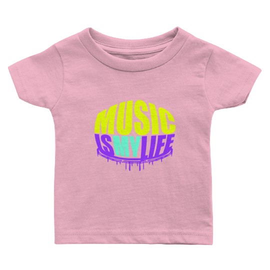 Music is my Life Love Saying Graffiti Spray Drops Baby T Shirts