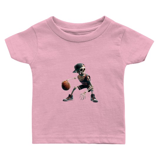 Halloween Basketball Skeleton Playing Basketball Baby T Shirts