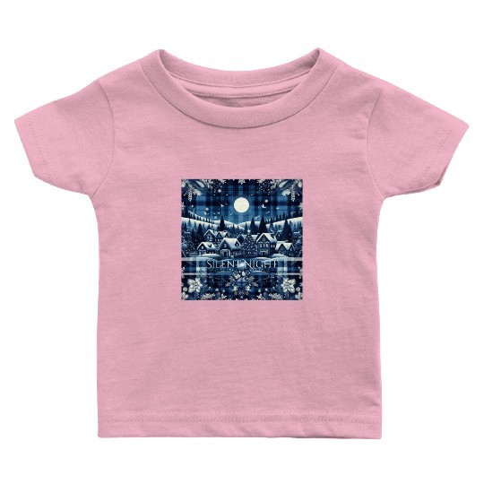 flannel silent night blue and white christmas Baby T Shirts