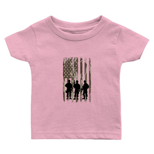 Bottomland Camo American Flag Soldiers Baby T Shirts