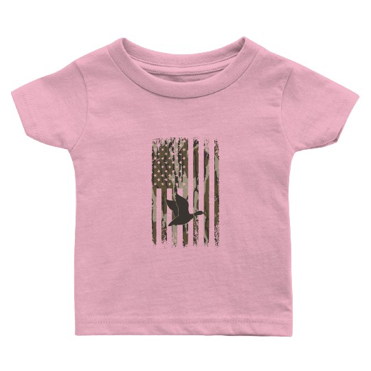 Bottomland Camo Duck Hunting American Flag USA Baby T Shirts