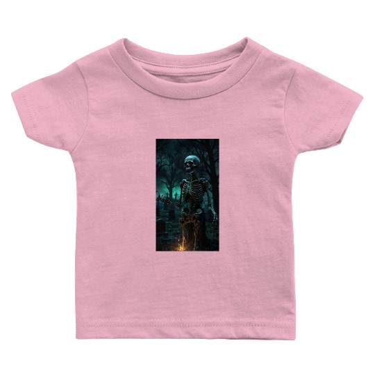 Rising Skeleton in the Graveyard Baby T Shirts