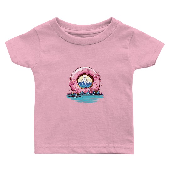 Japan Sakura Blossom Mount Fuji Donut Baby T Shirts