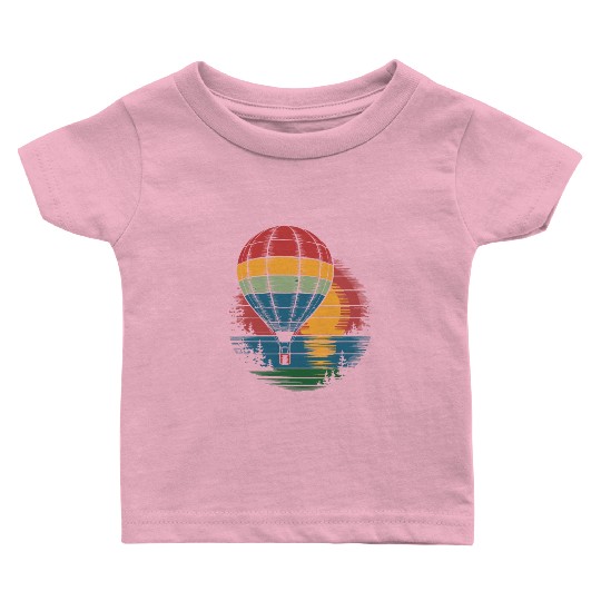 Hot Air Balloon Retro Sunset Adventure Baby T Shirts