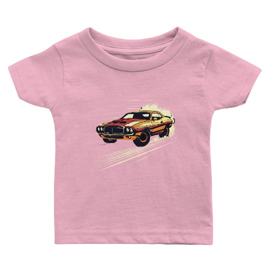 Classic Muscle Car in Action Baby T Shirts