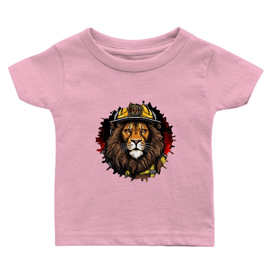 Lion Firefighter Baby T Shirts
