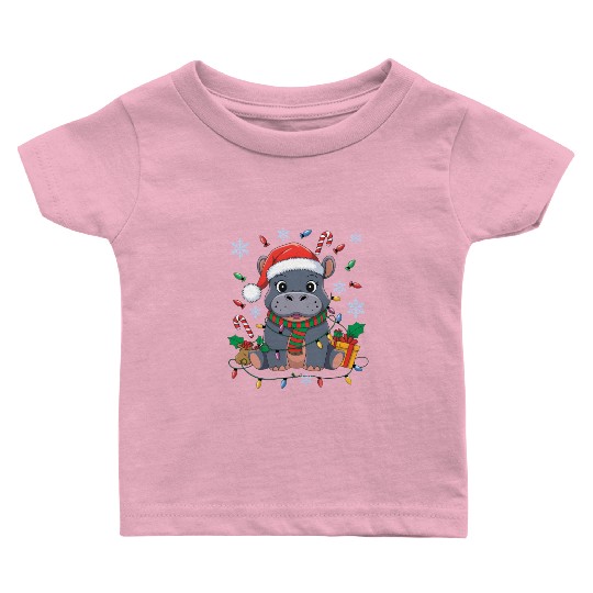 Cute Christmas Hippo - Holiday Lights and Gifts Baby T Shirts
