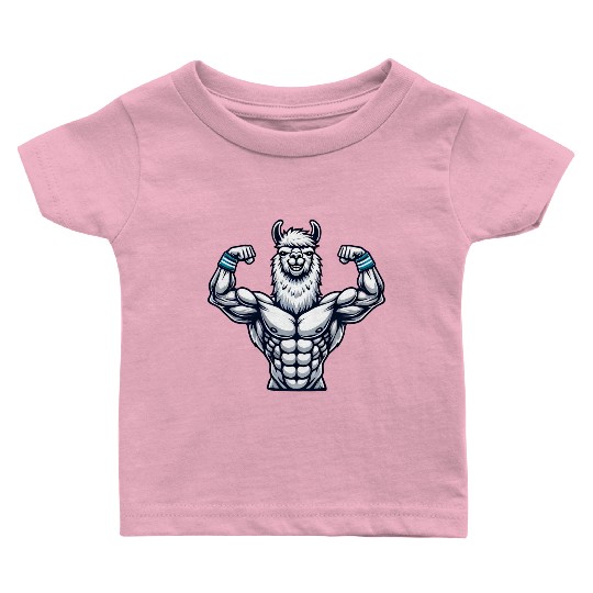 Strong muscular llama alpaca fitness bodybuilder Baby T Shirts