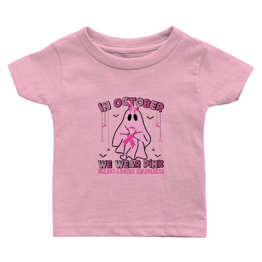 Halloween Breast Cancer Pink Ghost Baby T Shirts