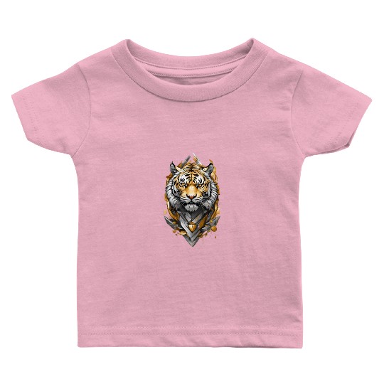 Majestic Tiger Emblem: Gold and Silver Art Baby T Shirts