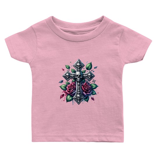 Gothic Collection - Cross, Skulls & Red Roses Baby T Shirts
