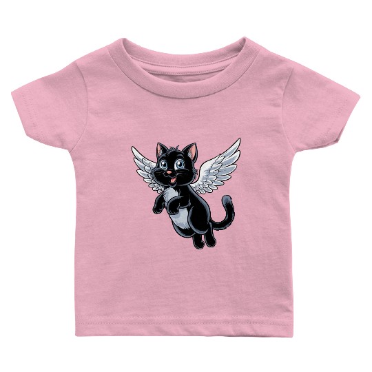 Black Cat with Angel Wings Baby T Shirts