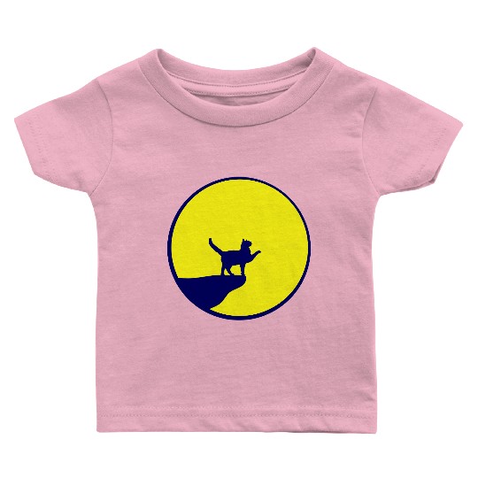 Cat Moon Cliff At Night Werewolf Round Howling Fun Baby T Shirts