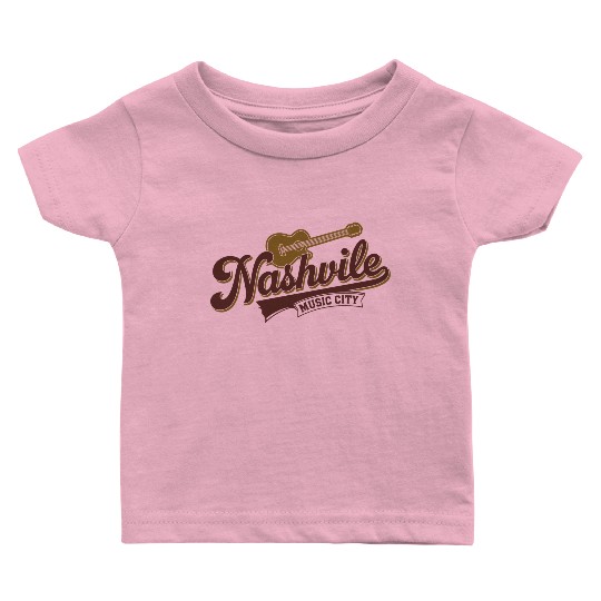 Nashville Music City Logo with Guitar Illustration Baby T Shirts