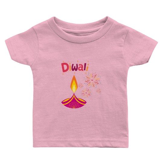 Diwali Design with Lamp & Festive Fireworks Baby T Shirts