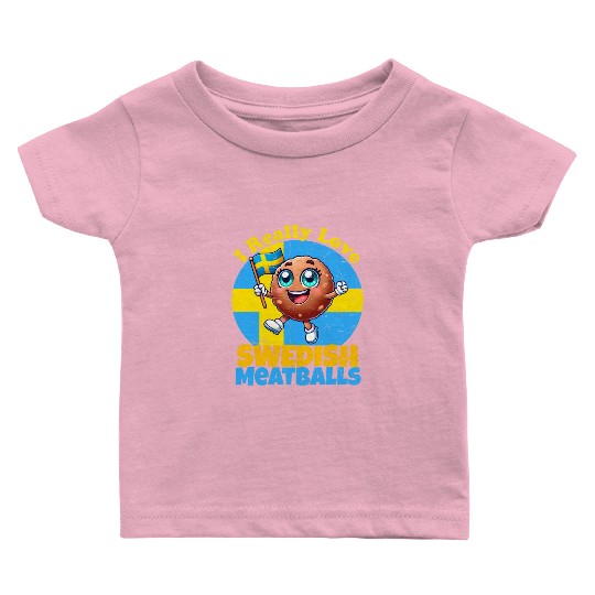 Swedish Meatball Cartoon - Cute Food Art with Flag Baby T Shirts