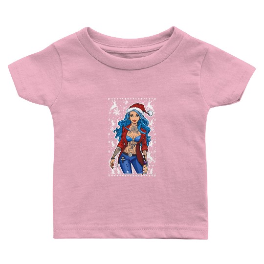 03 Sexy Christmas Woman Blue Hear Deer Tattoos Baby T Shirts
