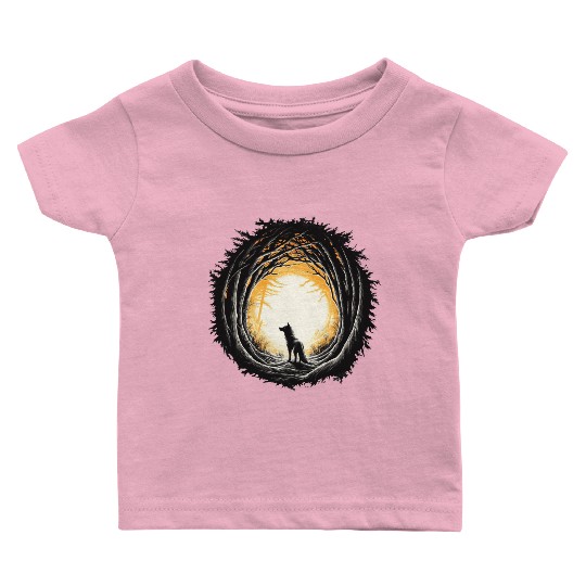 Wolf In Forest Silhouette Baby T Shirts