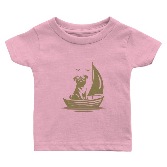Pug silhouette sailboat minimalist Baby T Shirts