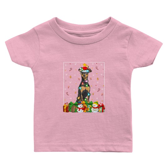 Miniature Pinscher Dog Christmas Lights Baby T Shirts