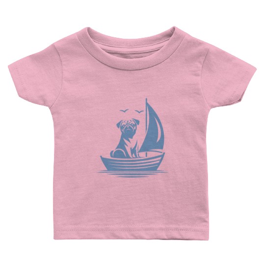 Pug silhouette sailboat minimalist Baby T Shirts