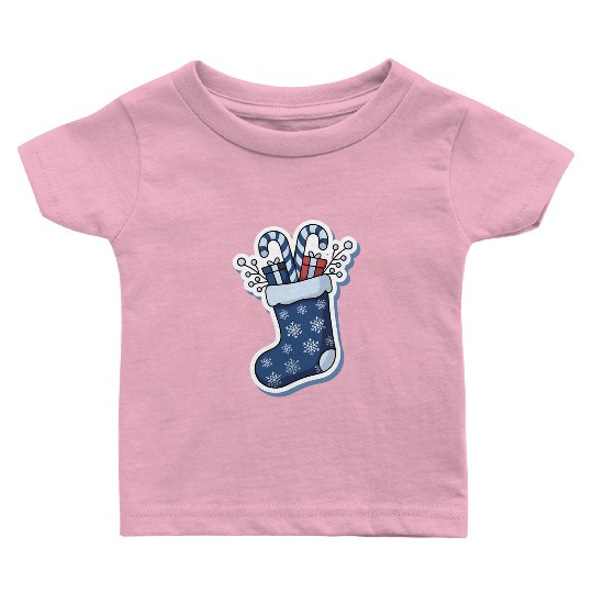 Christmas Stocking Candy Canes Blue And White Baby T Shirts