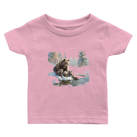 Retro 399 Grizzly Bears Wilderness Scene 90s Baby T Shirts