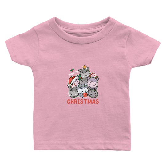 Hippo Christmas Tree Merry Christmas Baby T Shirts