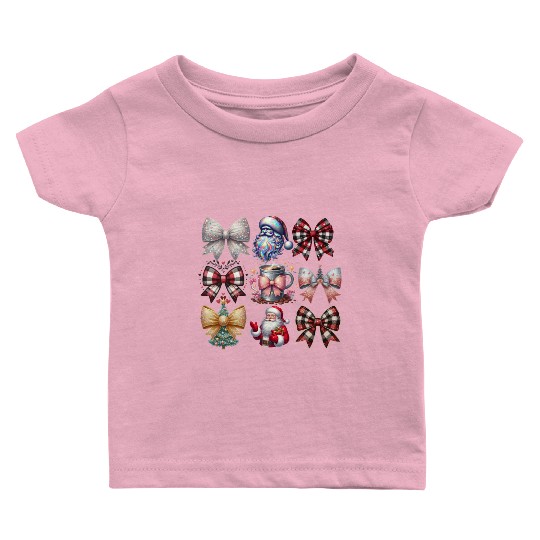 Coquette Bow Santa Christmas Tree Cake Candy Baby T Shirts