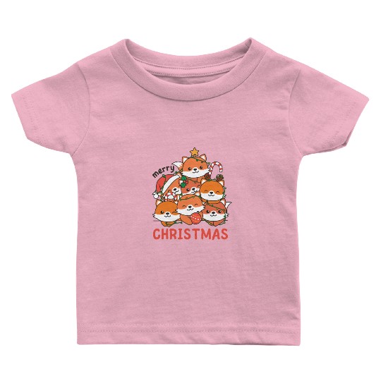 Fox Christmas Tree Merry Christmas Baby T Shirts