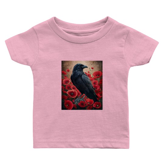 Raven Red Poppies Gothic Nature Art natural Baby T Shirts