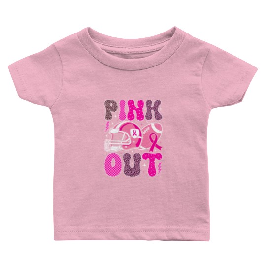 Pink Out Breast Cancer Football Mom Girls Women Baby T Shirts