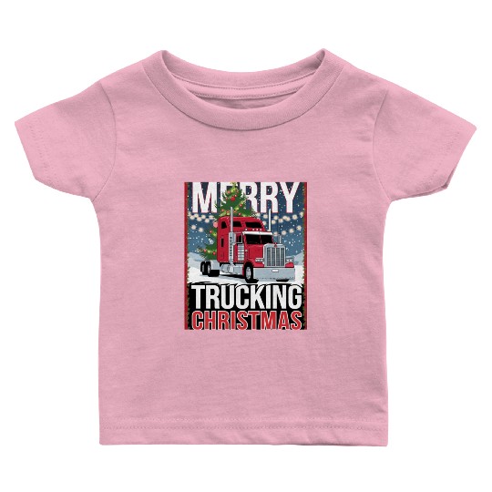 Merry Trucking Christmas Festive Semi-Truck Card Baby T Shirts