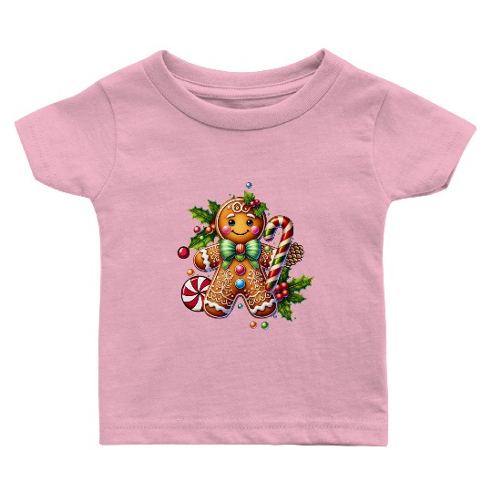 Happy gingerbread man with candy cane Baby T Shirts