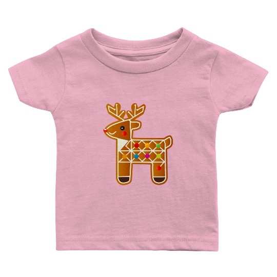 Reindeer in gingerbread design for Christmas Baby T Shirts