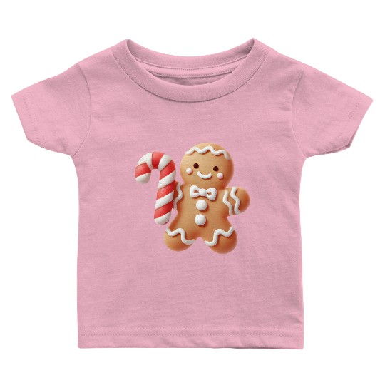 Happy gingerbread man with candy cane Baby T Shirts
