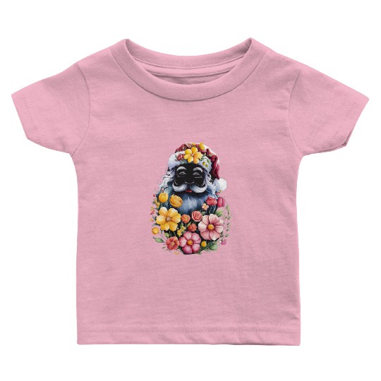 Floral Santa Claus Silhouette christmas flowers Baby T Shirts