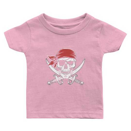 Pirate Skull Crossbones Red Bandana Jolly Roger Baby T Shirts