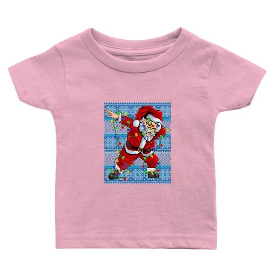 Dabbing Santa Christmas Tree Lights Baby T Shirts