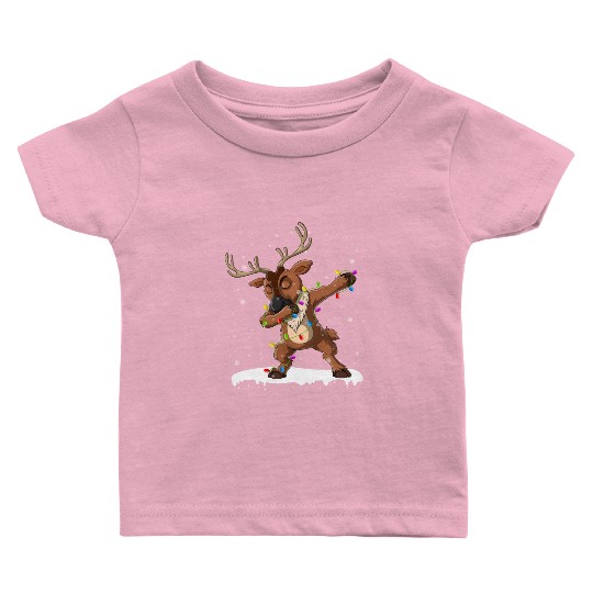 Funny Christmas Dabbing Reindeer Xmas Deer Baby T Shirts