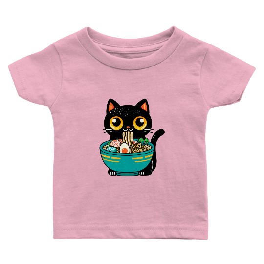 Funny Cat Eating Ramen Japanese Cat Ramen Noodles Baby T Shirts